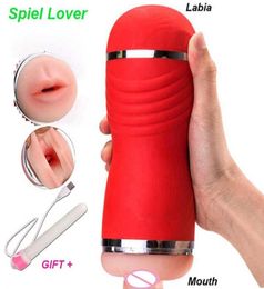 Dual Hole 3D Deep Throat Realistic Oral vagina Sex Toy for Man artificial Vagina Real Pussy no vibrator Male Masturbator for man Y5620779