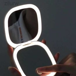 Compact Mirrors Mini portable folding makeup mirror LED light 5X 10X enlarged compact pocket travel beauty makeup mirror makeup tool d240510