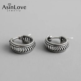 Earrings AsinLove Vintage Real 925 Sterling Silver Braided Twist Circle Ladies Earrings Small Loop Hoops Earrings for Female Fine Jewelry