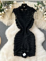 Casual Dresses SINGREINY Sheer Knitted Sleeveless Dress Hollow Out Elastic Women Slim Fit Bodycon Fashion Streetwear Sexy Summer Midi