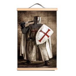 Other Arts And Crafts Vintage Masonic Knights Templar Scroll Painting Wall Hanging Decor Ding - The Crusades Armour Warrior Canvas Art Dhx2E