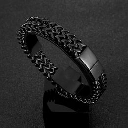 Charm Bracelets MKENDN Punk Men 12mm Wide Cuban Link Chain Bracelet Stainless Steel Motorcycle Bracelets Accessories Male Pulseira Y240510