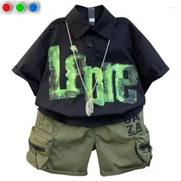 Clothing Sets Children's Set Wears For Kids Boys 2024 Korean Summer Clothes Casual Boy's Letter Print Top Shorts Two-piece Suit