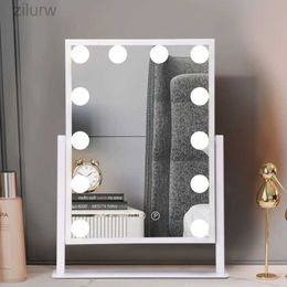 Compact Mirrors 9/12 LED Makeup Mirror Table with Light Bulb Dressing Table Desktop 3 Dimming Bedrooms for Home Use LED Fill Mirror d240510