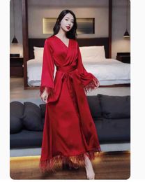 Women's Robe Feather Wedding Jacket Party Dress Long Coat Bridal Robe Bride Cape Chiffon Satin Long Sleeve Jackets