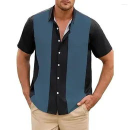 Men's Casual Shirts Mens Vintage Bowling Shirt Retro Striped Short Sleeve Button Down Comfortable Fashion Tops M-2XL