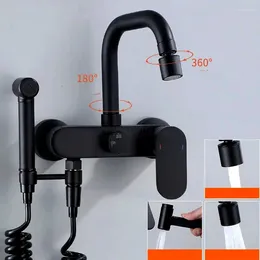 Kitchen Faucets Black Brass Into The Wall And Cold Water Faucet Wash Basin Mop Pool Bathtub Spray Gun