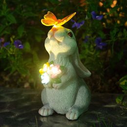 Styleonme Solar Statues & Flower, Garden, Lawn, Patio, Balcony, Yard Ornament, Gardening Gifts, for Women, Mom, Grandma, Rabbit Themed Gifts