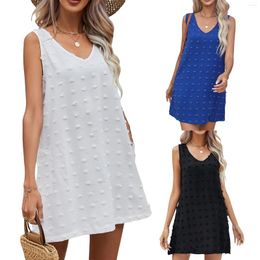 Casual Dresses Boho Ladies Solid Street Dress Women V Neck Lace Loose Mini Summer Flower Print Sleeveless Vest Vestidos