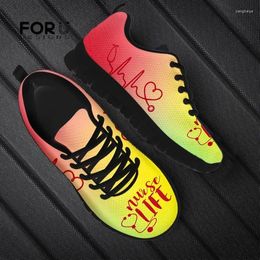 Casual Shoes FORUDESIGNS Gradient Style Life Stethoscope Print Women's Sneakers Woman Flats Summer Ladies Air Mesh Zapatos