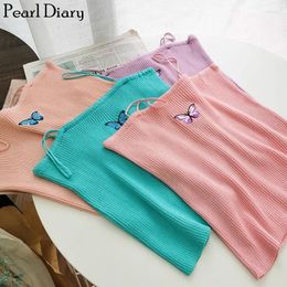 Women's Tanks Pearl Diary Women Spaghetti Strap Tops Femme Skinny Camisole Summer Slim Fitted Beach Crop High Street Butterfly Casual Top