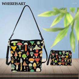 Shoulder Bags WHEREISART 2024 Luxury Handbags Women Mushrooms Pattern Large Capacity Tote Bag Wallets