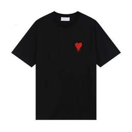 24 New Ami6cm Embroidered Peach Heart Love Short Sleeved Mens and Womens Same T shirt Trendy Brand Loose Casual Versatile Couple t tops amina LURQ