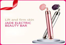 Electric Vibrating Natural Rose Quartz Jade Roller Facial Massager for Face Lifting Slim Jade Stone Massage Skincare Beauty Tool4188329