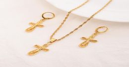 Jesus Pendant Necklaces Earrings 18 k Fine Yellow Gold Filled Egyptian Sets Women Egypt Hieroglyphs Charm Jewelry1402807