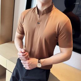 Men's Polos Coffee Polo Shirt For Men High Quality Summer Korean Luxury Clothing Big Size Casual T Shirts Slim Fit Stand Collar Tees