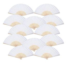 12 Pack Hand Held Fans Party Favour White Paper fan Bamboo Folding Fans Handheld Folded for Church Wedding Gift244h291v8869253