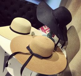 INS Fashion Bow Knot Women Straw Hat Holiday Retro Ladies Wide Brim Hat 4 Colors Personality Girls Beach Hats7255972