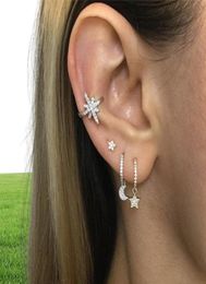 floating moon star charm 925 sterling silver earring High quality minimal dainty delicate tiny moon star drop cute girl gift silve5282361