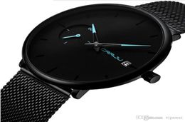 Men Luxurious high quality fashion Quartz Watch simple design Ultra thin dial Stainless steel milan mesh strap Watches Auto Date W5906367