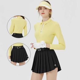 Women's Tracksuits Blkt Women Elastic Slim Shirt Long Slve Lapel Tops Ladies Pleated Skirt A-lined Casual Culottes Clothing Sets Y240507