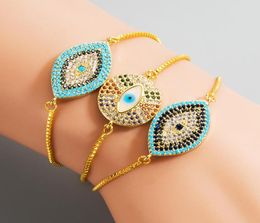 Turkish Evil Eye Bracelet Pave CZ Cubic Zircon Blue Eye Gold Color Chain Charm Bracelets Adjustable Women Party Bangle Vintage Jew8489401