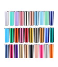 20oz Skinny Tumbler Stainless Steel Vacuum Insulated Straight Cup Beer Coffee Mug Glasses with Lids and Plastic Straws 31Colors1671261