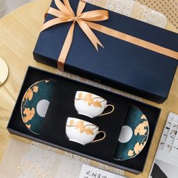 Europeanstyle Highgrade Bone China Coffee Cup Set Family Exquisite Ceramic Cups and Saucers Gift Box Souvenir Tableware 240508