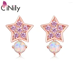 Stud Earrings CiNily White Fire Opal Star Rose Gold Plated With Pink Zircon Jewelry For Women Girls