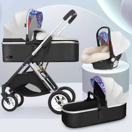 Strollers# 3 in 1 baby stroller Foldable Sit and lie down in both directions Baby Carriage High landscape Shock absorber Newborn baby pram T240509