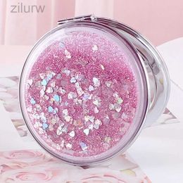 6ZQP Compact Mirrors Quicksand Makeup Mirror Sparkling Portable Magnifier Hand Square Stand Dressing Table Foldable Pocket Cute and Girl d240510