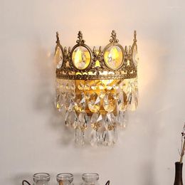 Wall Lamp Crown Crystal Lamps French Retro Children's Room Romantic Nursery Living Boy Girl Bedroom Bedside Lights LED