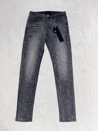 Top Quality Purple ROCA Brand Jeans ss Fashion Diamonds Retro Antique Mens Low Waist Casual Trendy Tight Pants 240510