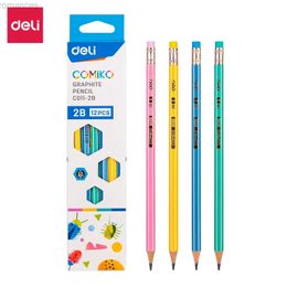 Pencils Deli Graphite Pencil for School 12PCS/BOX HB/2B Regular Pencil Drawing Colour Pencil Set with Eraser Suitable for Children EC011 d240510