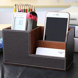 Leather Desk Organiser for Case Cord Management Sorter Storage for Cable Glasses Jewellery Watches Desktop Home Office 3 Slots