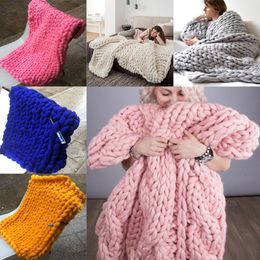 Wool blanket Warm Chunky Knit Blanket Thick Woven Yarn Merino Wool Bulky HandCrafted Knitted Blankets 14 Colour WX9-18 210n