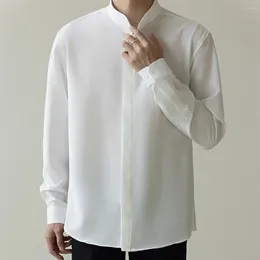 Men's Casual Shirts Simplicity Solid Colour Man Business Tops Chinese Style Blouse Spring Autumn Loose 2024 Buttons White Clothing