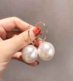 Korean Oversize Pearl Hoop Earrings For Women Girl Unique ed Big Circle Earring Brincos Fashion Statement Jewellery 2207163190074