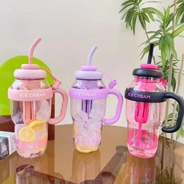 Water Bottles 1200ml Sport Bottle With Tea Infuser Straw Cover Handle Cute Plastic Ice Coffee Milk Juice Gym Travel Drink Jug