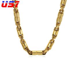 US7 Two Tone GoldColor Titanium Stainless Steel 55cm Long 6mm Wide Heavy Link Byzantine Box Chains Necklaces for Men Jewelry7580395