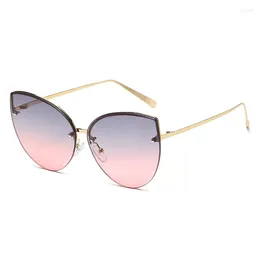 Sunglasses Vintage Cat Eye Rimless Metal Frames Cateye Shades Gradient UV400 Summer Travelling Sun Glasses For Women