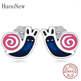 Stud Earrings Huoo 925 Sterling Silver Cute Minimalist Blue Lampwork Pink Enamel Snail Women Women's Female Brincos Jewelry