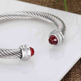 Twist Designer Bangle Jewelry Cable Bracelets Men Cuff Bracelet Charm Bracelet 7mm Women Wedding Full Cubic Zirconia Crystal Open 253H