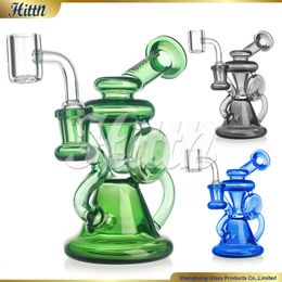 Recycler Bong Dab Rig Hittn 5.5 Inches Mini Smoking Water Pipe Thick Colour Glass Recycler Oil Rigs with 14mm Quartz Banger