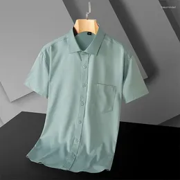 Men's Casual Shirts Men Summer Short Sleeve Shirt Stretch Striped Dress Slim Fit Formal Business Wrinkle Resistant Thin Cool