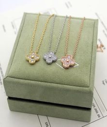 Europe America Fashion Lady Brass Single Motifs Full Diamond Four Leaf Flowers 18K Plated Gold Necklaces 3 Color9534889