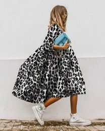 Plus size Dresses Ladies comfortable casual plus-size seven-point slved crew neck dress Grey leopard print loose beach dress Y240510