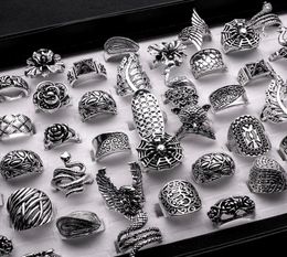 20 Pieces Mix Women Vintage Ring Whole Antique Silver Plated Boho Gothic Leaf Flower Statement Rings Men Jewelry3575733