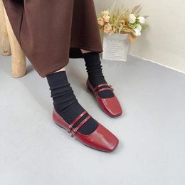 Casual Shoes Birkuir Retro Mary Jane Women Flats Luxury Soft Soles Elegant Cross Belt Buckles Genuine Leather Low Heel Red