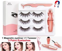 Magnetic Eyelashes with Eyeliner and Tweezer 3 Pairs 5 Magnetic False Eyelashes Liquid Eye liner Makeup Set Reusable eyelash No Gl3548543